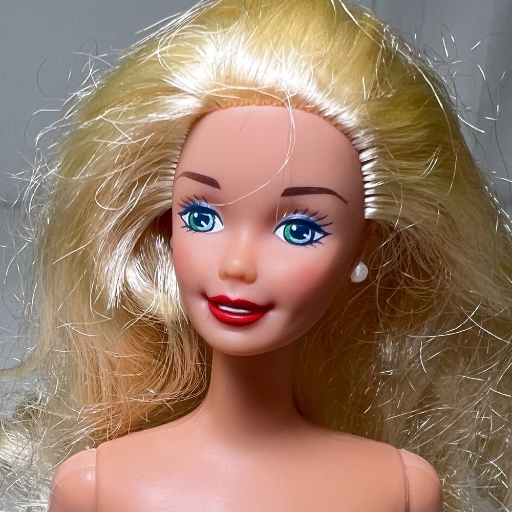 Mattel Barbie ☆ Vintage 90's Doll Long Blonde Hair With White Earrings 1966 Nude